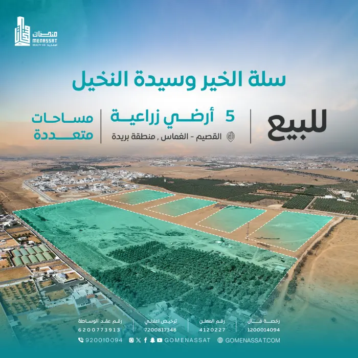 اراضي زراعية منطقة بريدة للبيع - Manassat Real Estate Company
